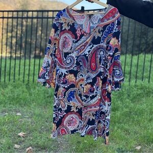 Plus Size Paisley Ruffle Bell Sleeve Boho Dress Size 2X